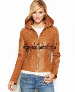 Jaket Kulit Asli Hoodie Wanita W110