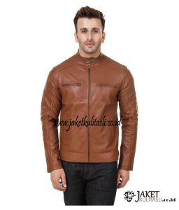 Jaket Kulit Motor Pria Asli Tan A826